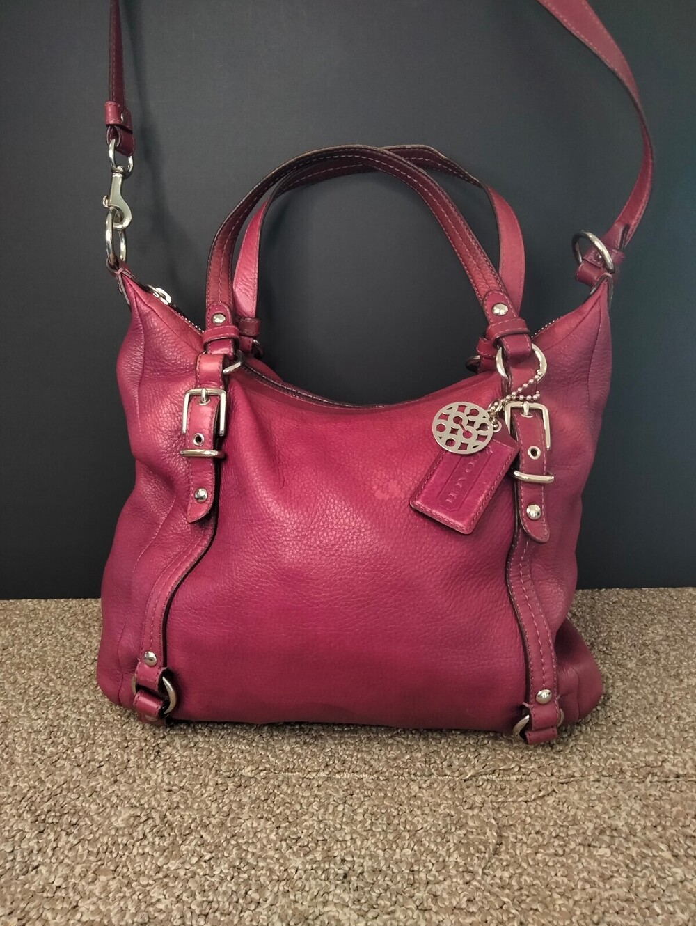 Coach Alexandra Convertible Shoulder Bag Purple Pebbled Leather Purse Tote